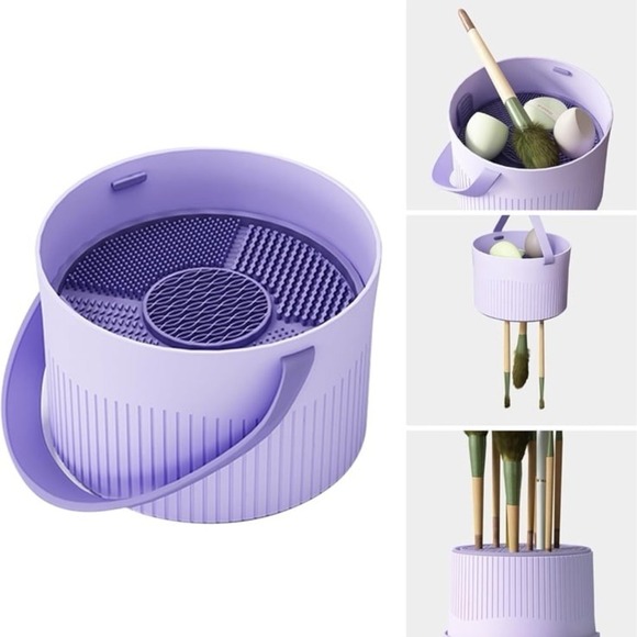 New Makeup Brush Cleaner Bowl Rack 3 in 1, Silicone Cleaning Tool with Drying Ho - Picture 1 of 10